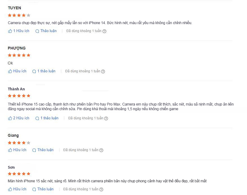 Đánh giá từ người dùng về iPhone 15 